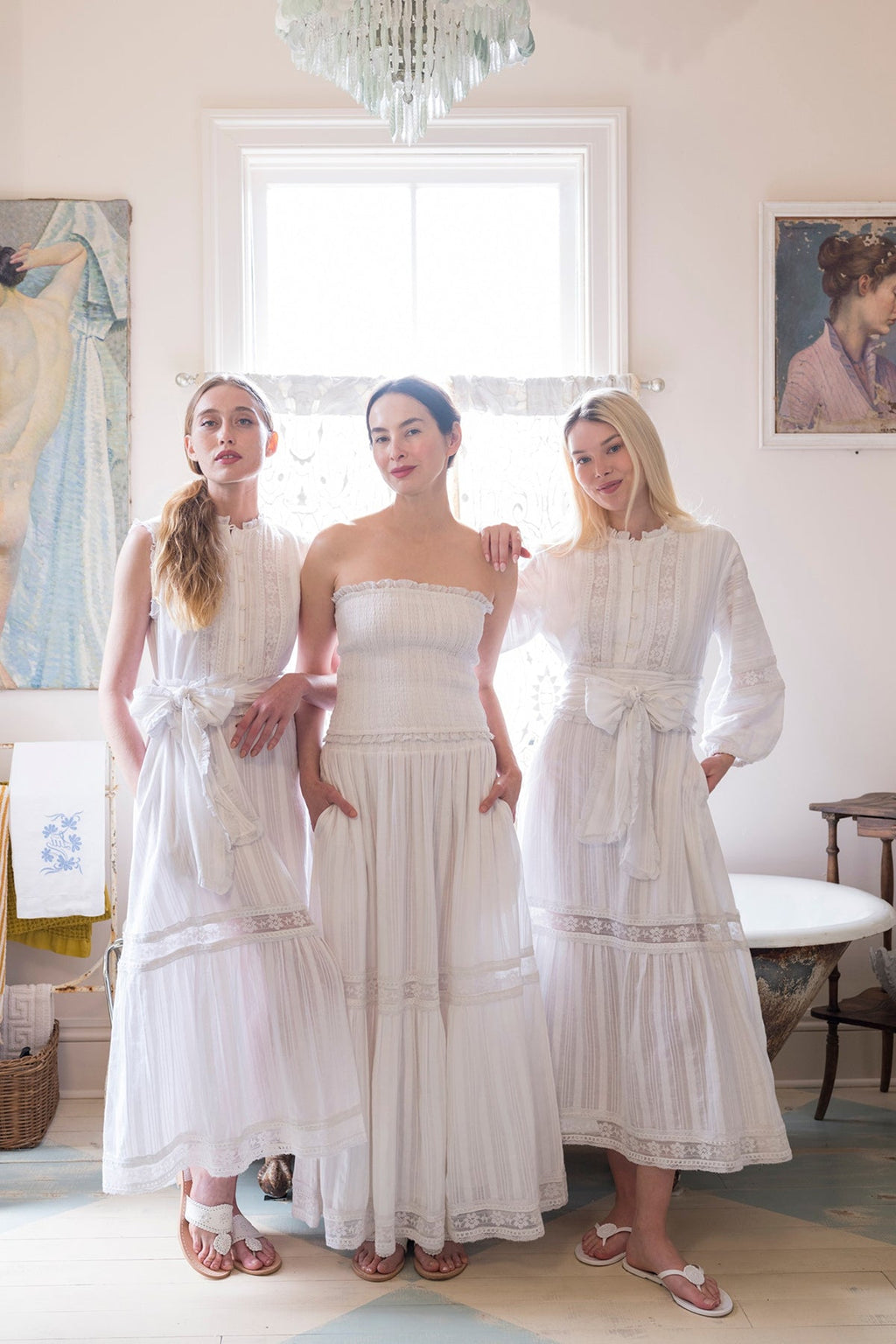 Flounce Dress in White Cotton Floral Lace