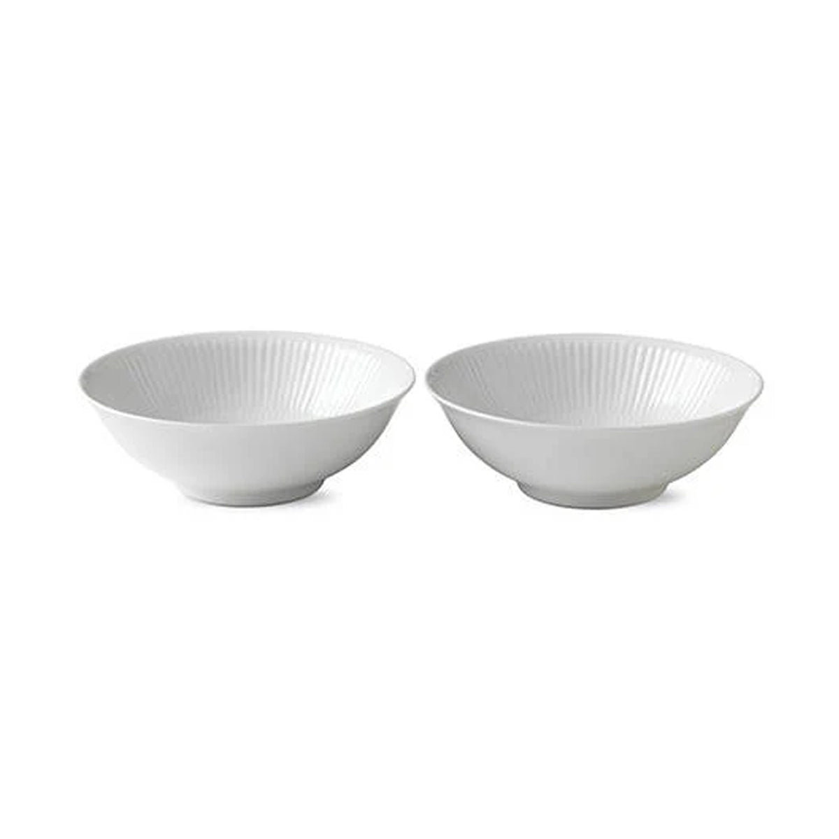 Front view of White Fluted Cereal Bowl, Set of 2 showcasing vertical fluted ridges with a white background