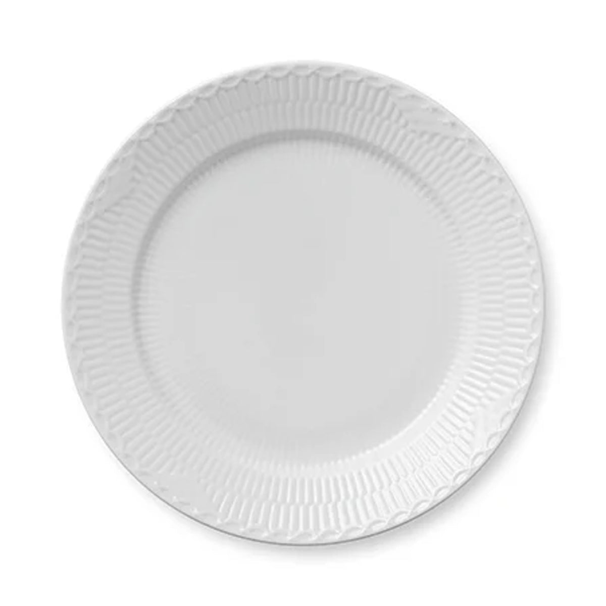 Top view of White Fluted Half Lace Plate showcasing fluted rim and lace edge with white background