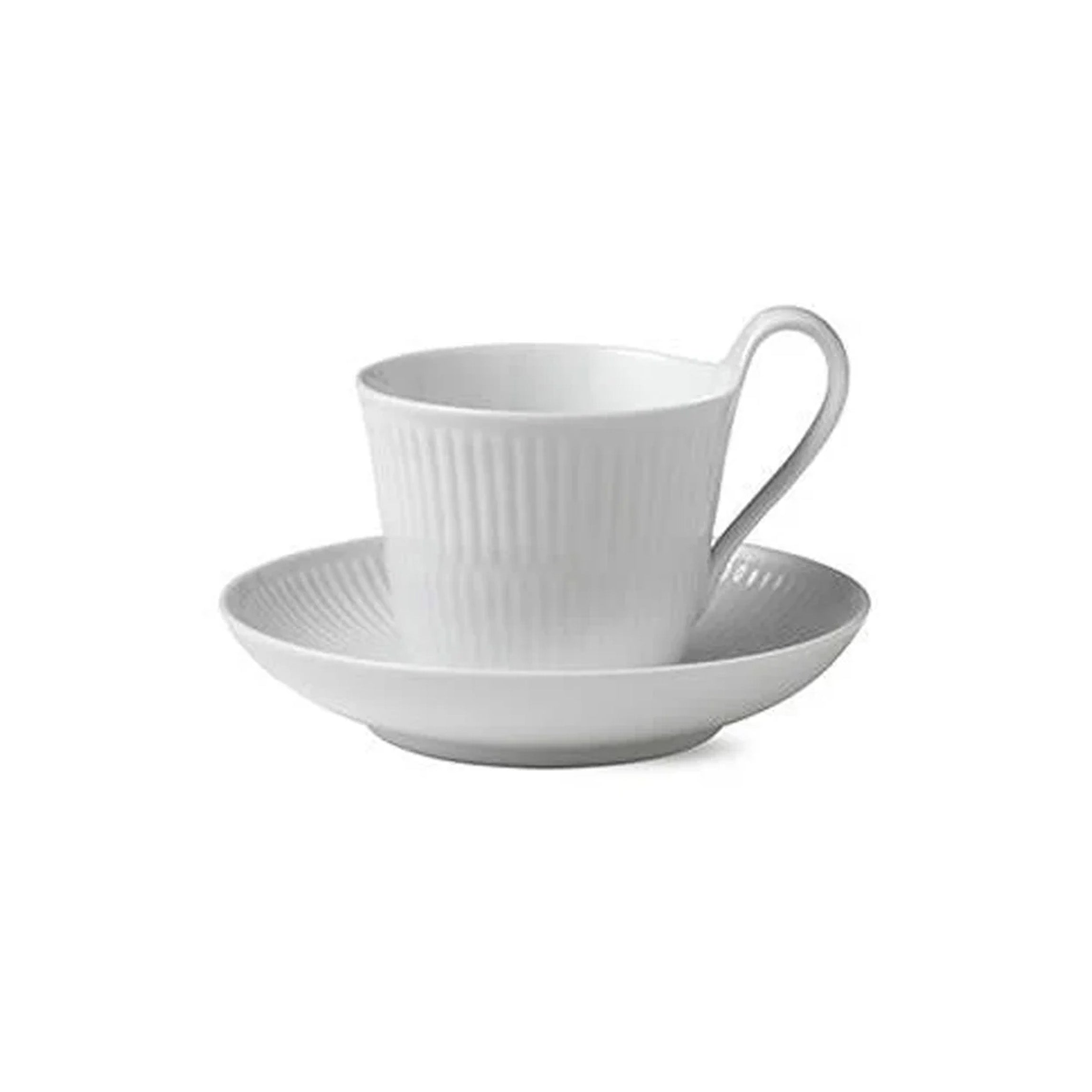 White Fluted High Handle Cup & Saucer 8.35 oz