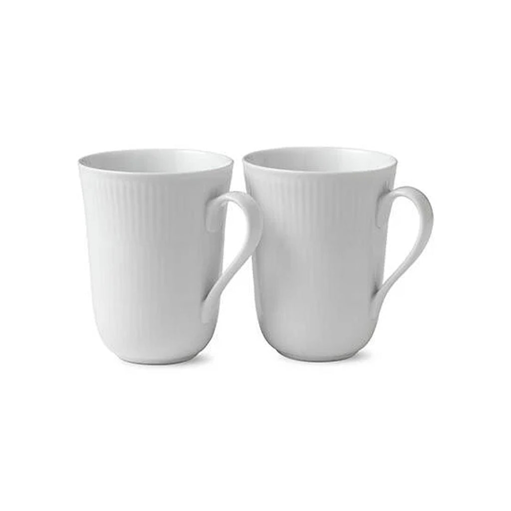 White Fluted Mug 11 oz, Set of 2