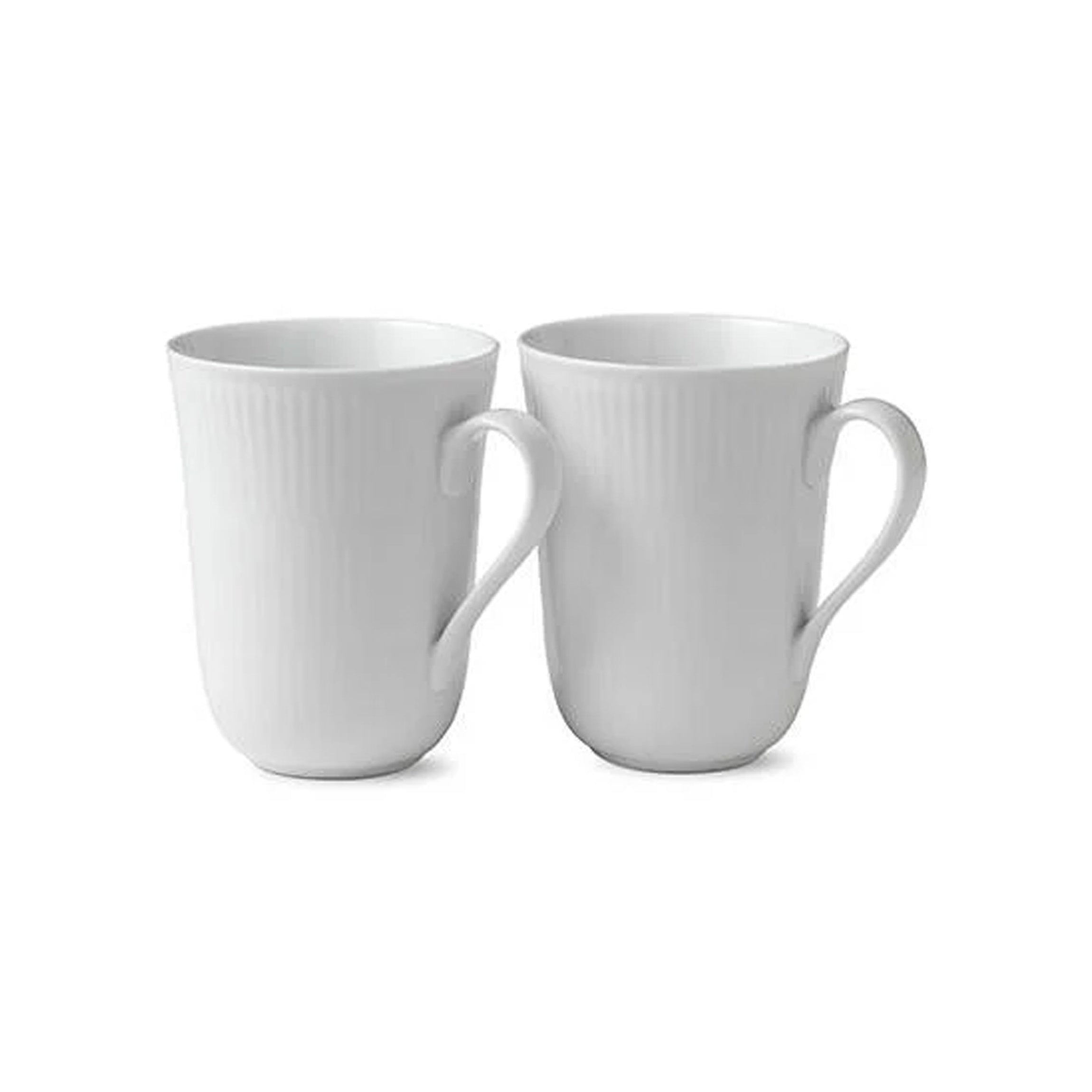 White Fluted Mug 11 oz, Set of 2