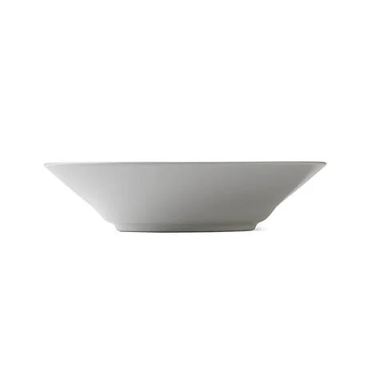 Side view of White Fluted Pasta Bowl showcasing its fluted design and low profile against a white background