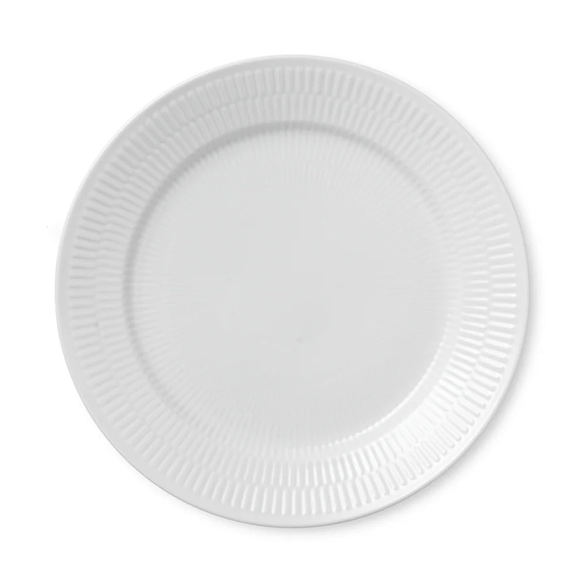 Top view of White Fluted 25 cm Plate showcasing its fluted rim on a white background