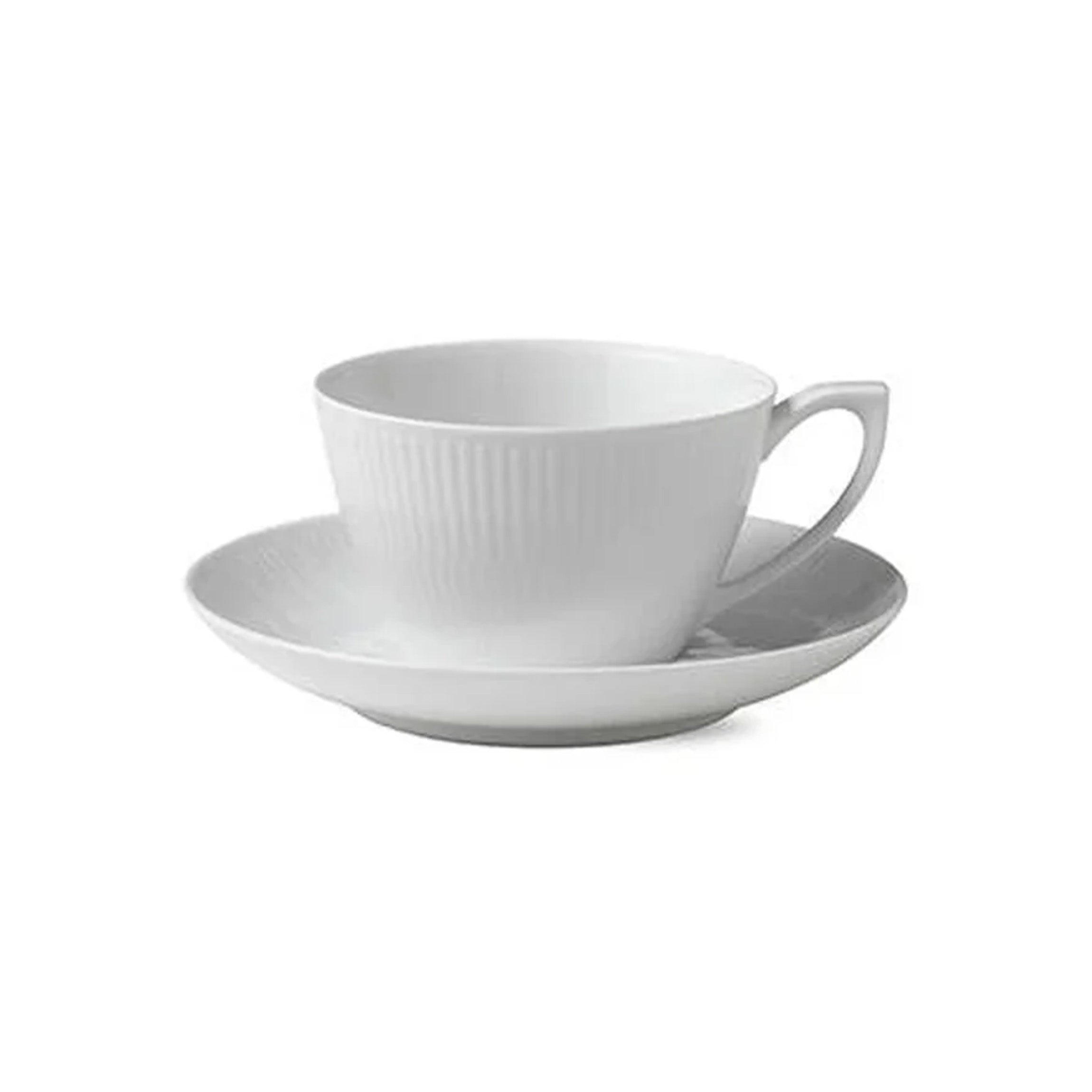 White Fluted Tea Cup & Saucer 9.25 oz