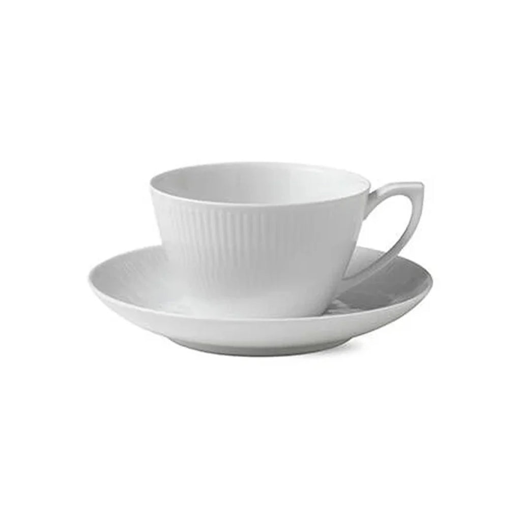 White Fluted Tea Cup & Saucer 9.25 oz