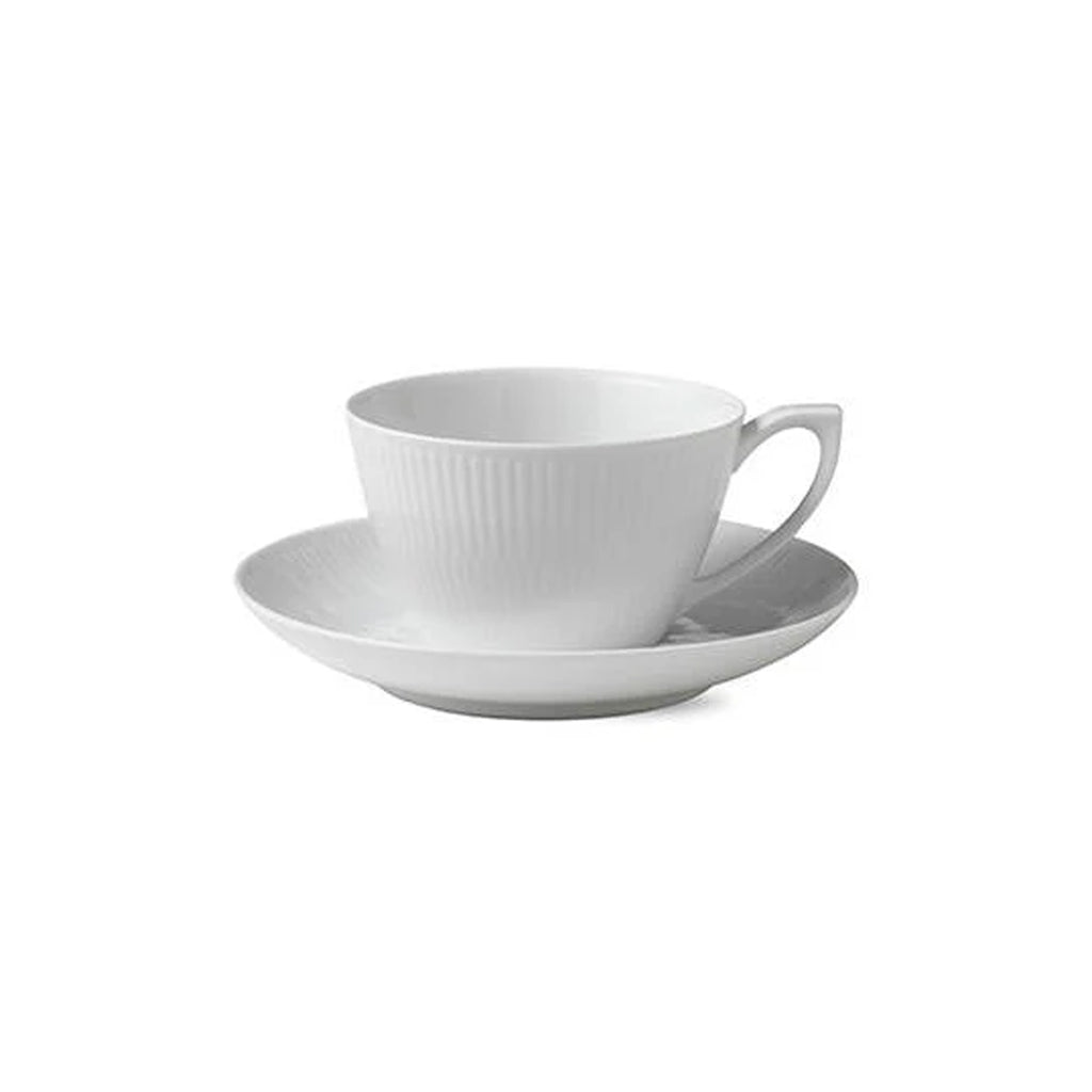 White Fluted Tea Cup & Saucer 9.25 oz