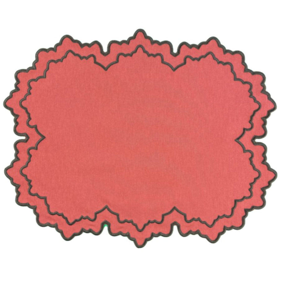 pumpkin scalloped placemat with brown embroidery
