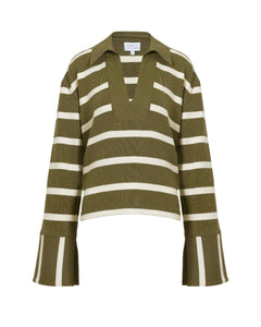 Whitney Top in Fern & Cream Wide Stripe