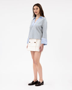 Whitney Top in Cream & Blue Bird Thin Stripe