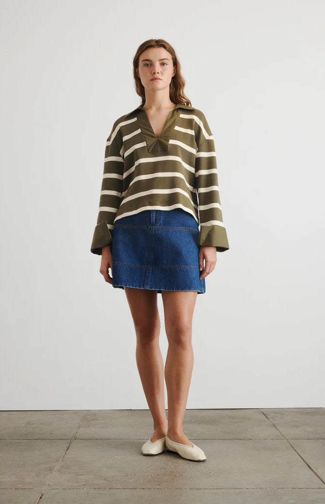 Whitney Top in Fern & Cream Wide Stripe