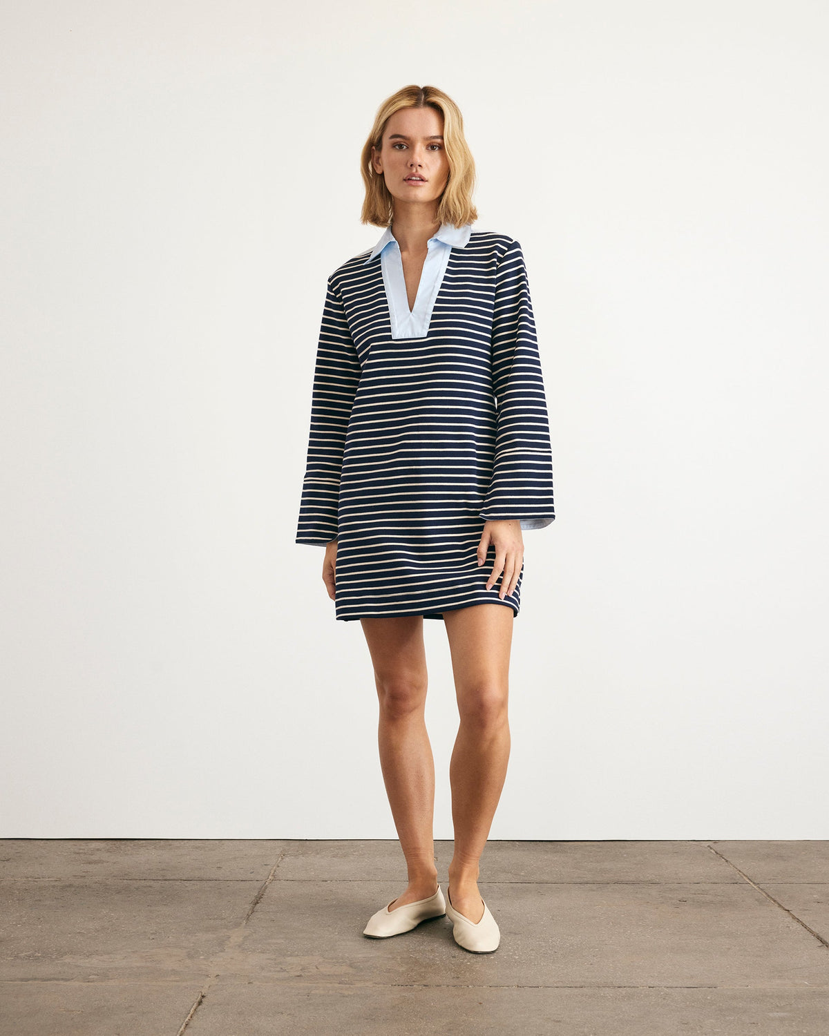 Whitney Dress in Maritime Blue & Cream Stripe