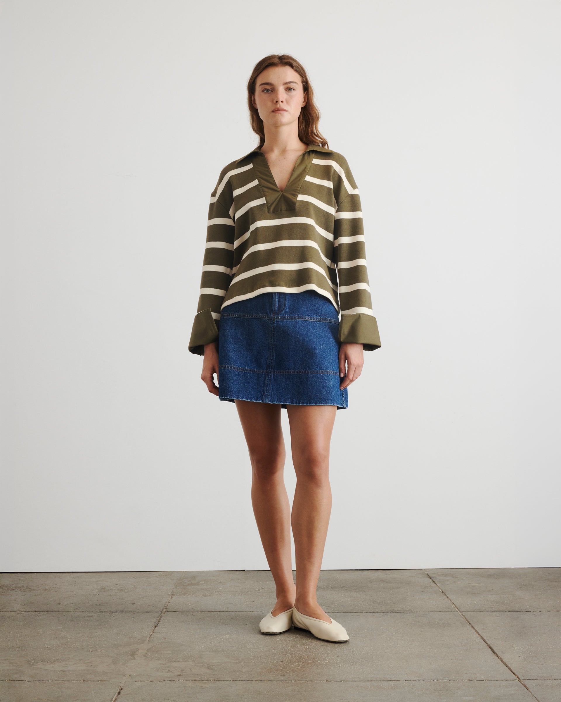 Whitney Top in Fern & Cream Wide Stripe