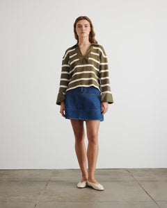 Whitney Top in Fern & Cream Wide Stripe