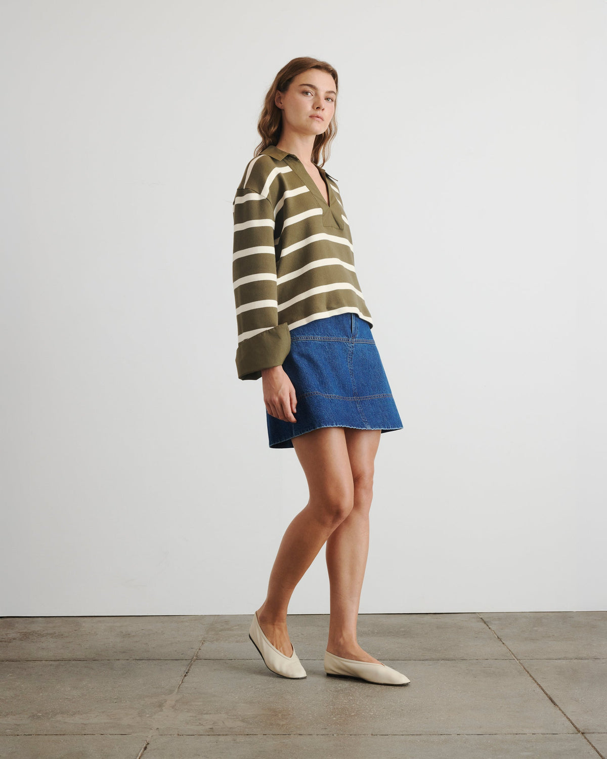 Whitney Top in Fern & Cream Wide Stripe