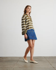 Whitney Top in Fern & Cream Wide Stripe