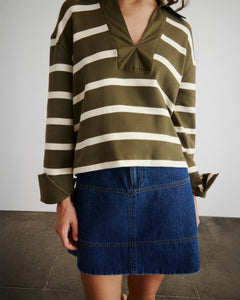 Whitney Top in Fern & Cream Wide Stripe