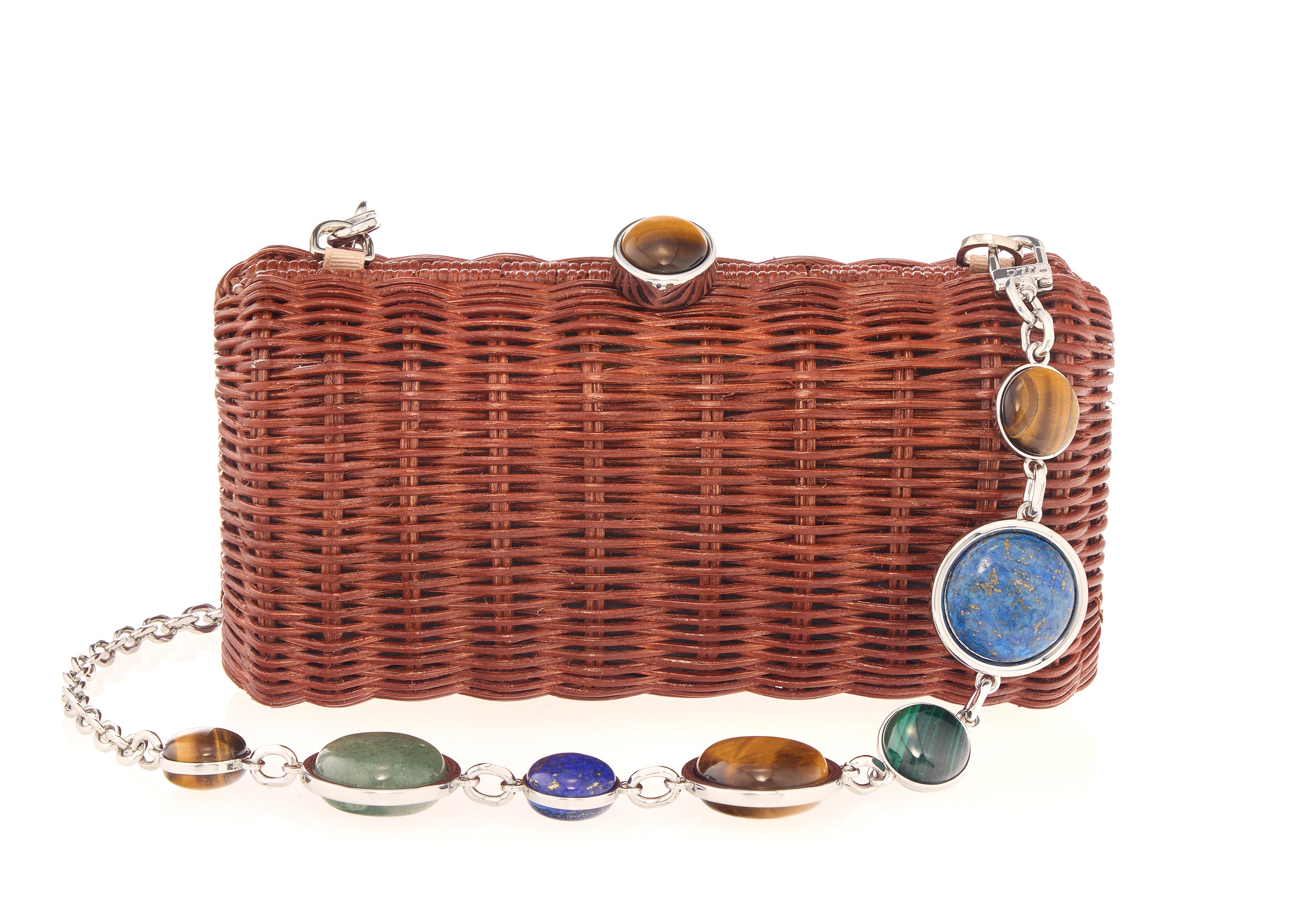 Poppy Basket Semi Precious Stone Clutch in Brown