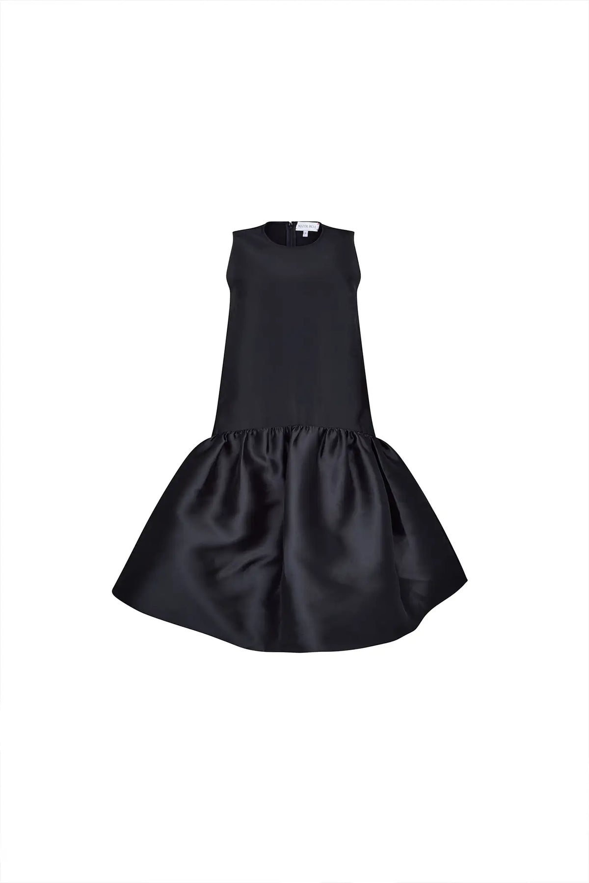 The Windsor Dress has a sleeveless silhouette with a crew neckline, dropped waist with bubble skirt.