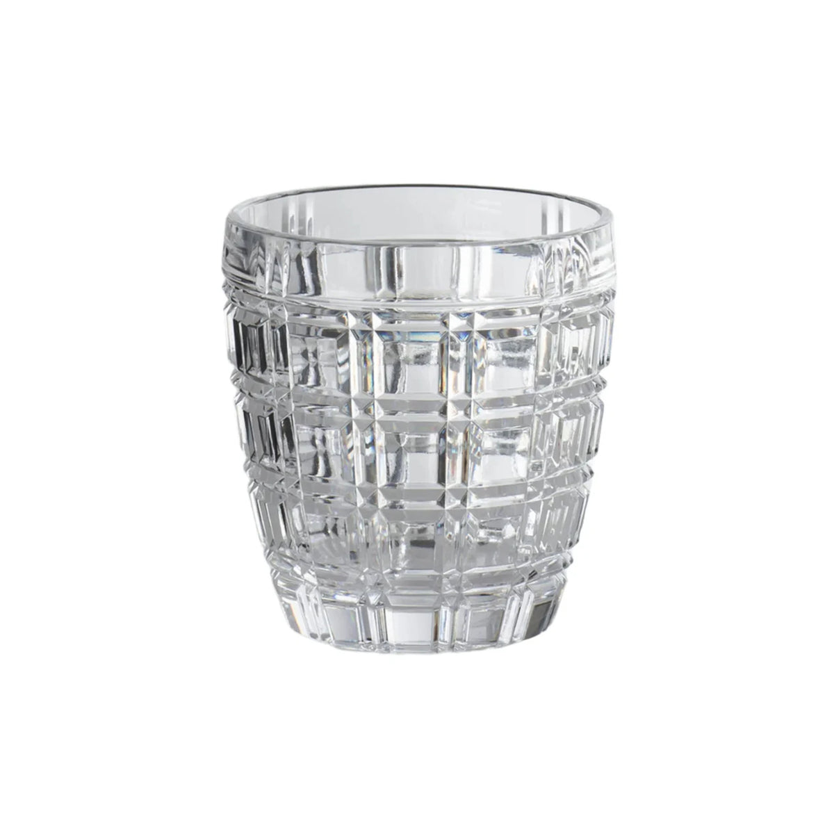 Front view of Winston acrylic tumbler showing faceted geometric pattern in clear acrylic on white background