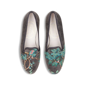 Winter Garden Charcoal Velvet Slipper