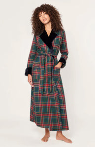 Women’s Brushed Twill Velvet Trim Robe in Kensington Tartan