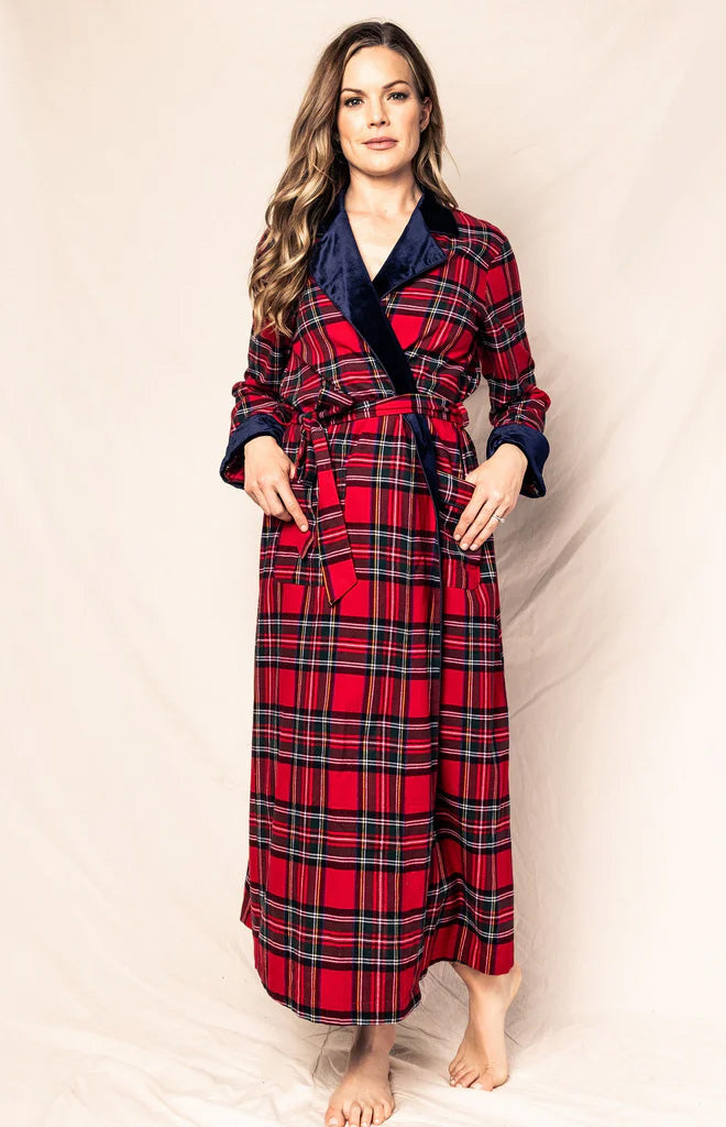 Women’s Imperial Tartan Long Robe with Velvet Trim