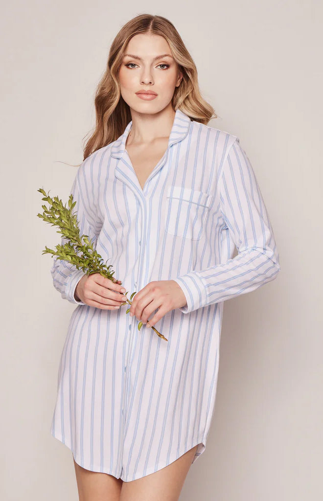 Women’s Pima Nightshirt in Periwinkle Stripe