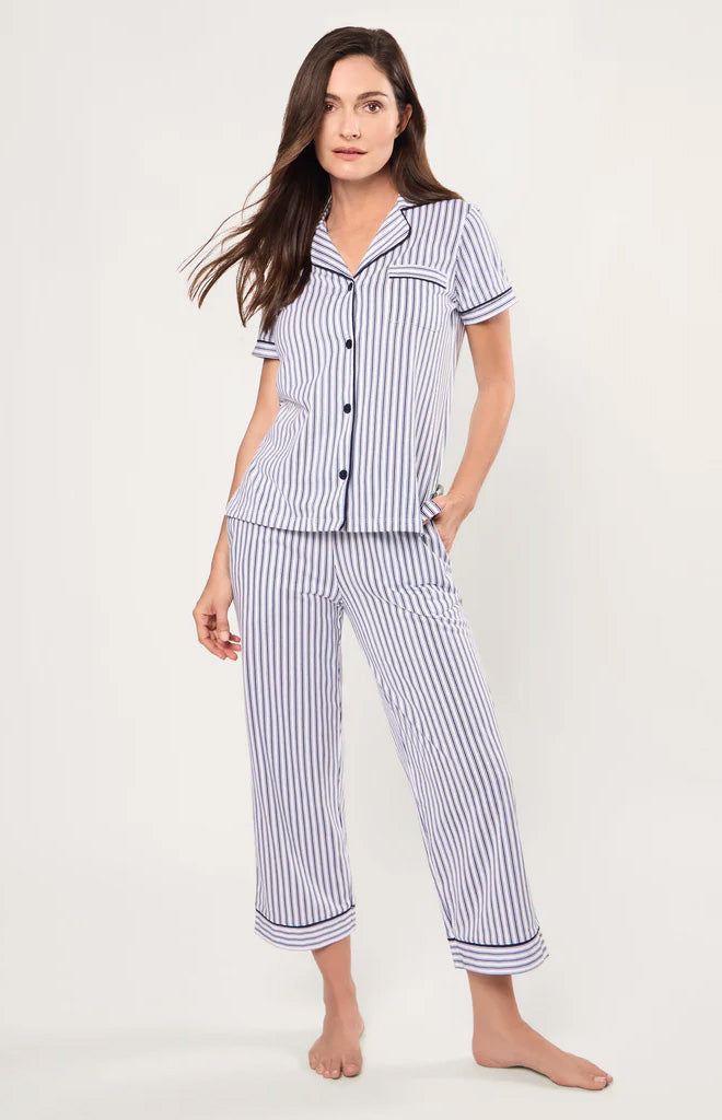 Women’s Pima Pajama Crop Set in Navy French Ticking