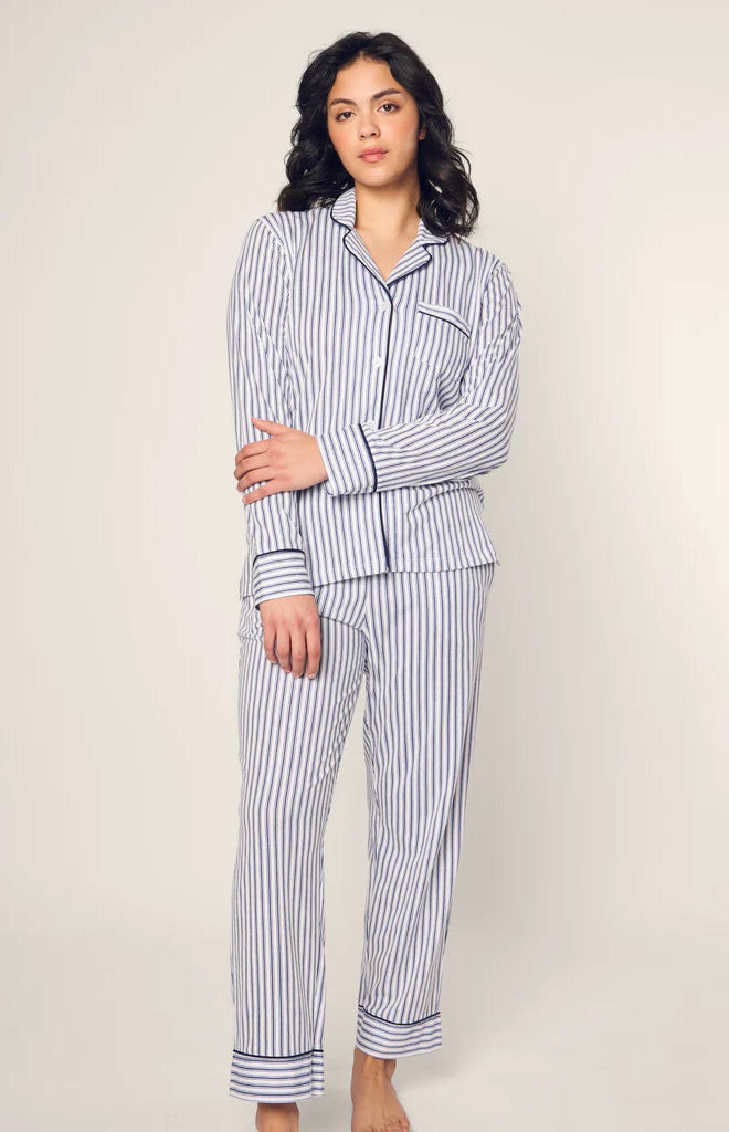 Women’s Pima Pajama Set in Navy French Ticking