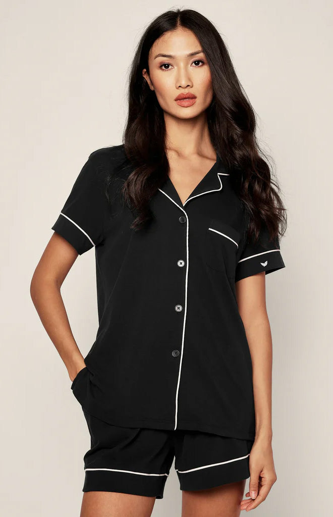 Women’s Pima Short Sleeve Short Set in Black