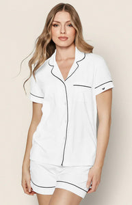 Women’s Pima Short Sleeve Short Set in White & Navy