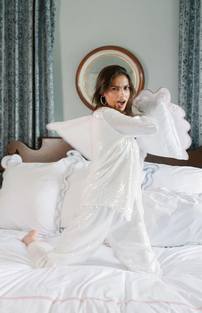 Women’s Sequin Pajama Set in White