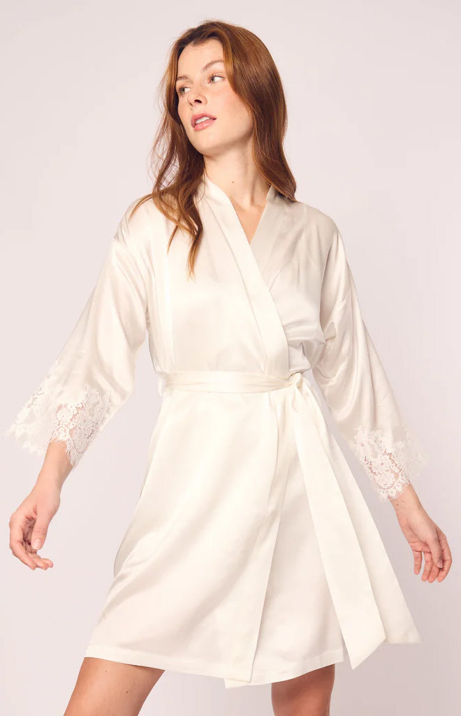 Petite Plume Women's Silk Lace Robe in White XL Petite Plume Women's Silk Lace Robe in White XL