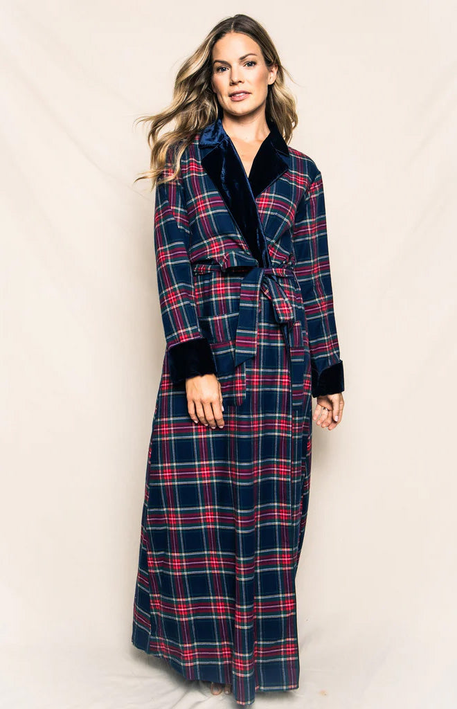 Women’s Windsor Tartan Long Robe with Velvet Trim