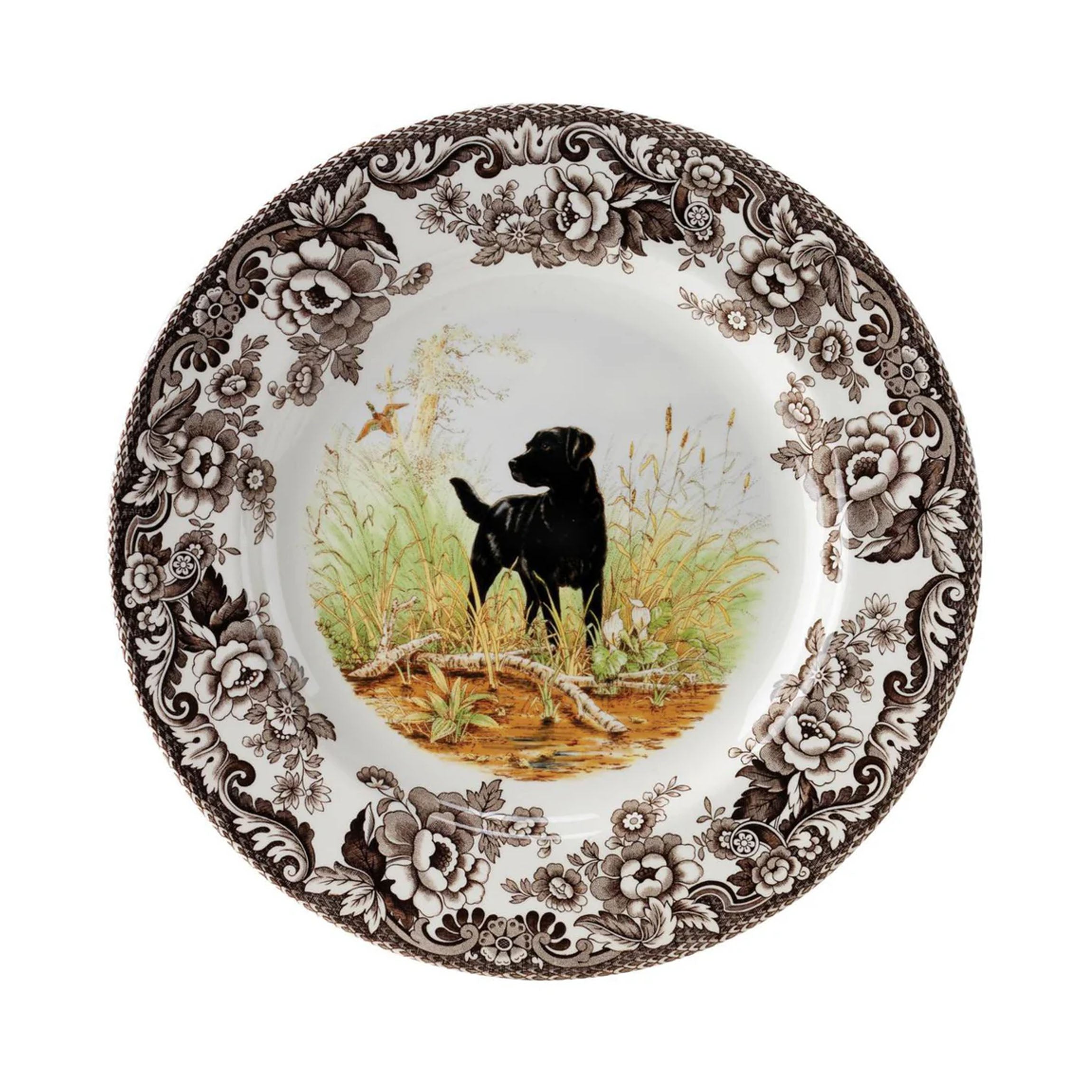 Woodland Dogs Dinner Plate with Black Labrador Retriever