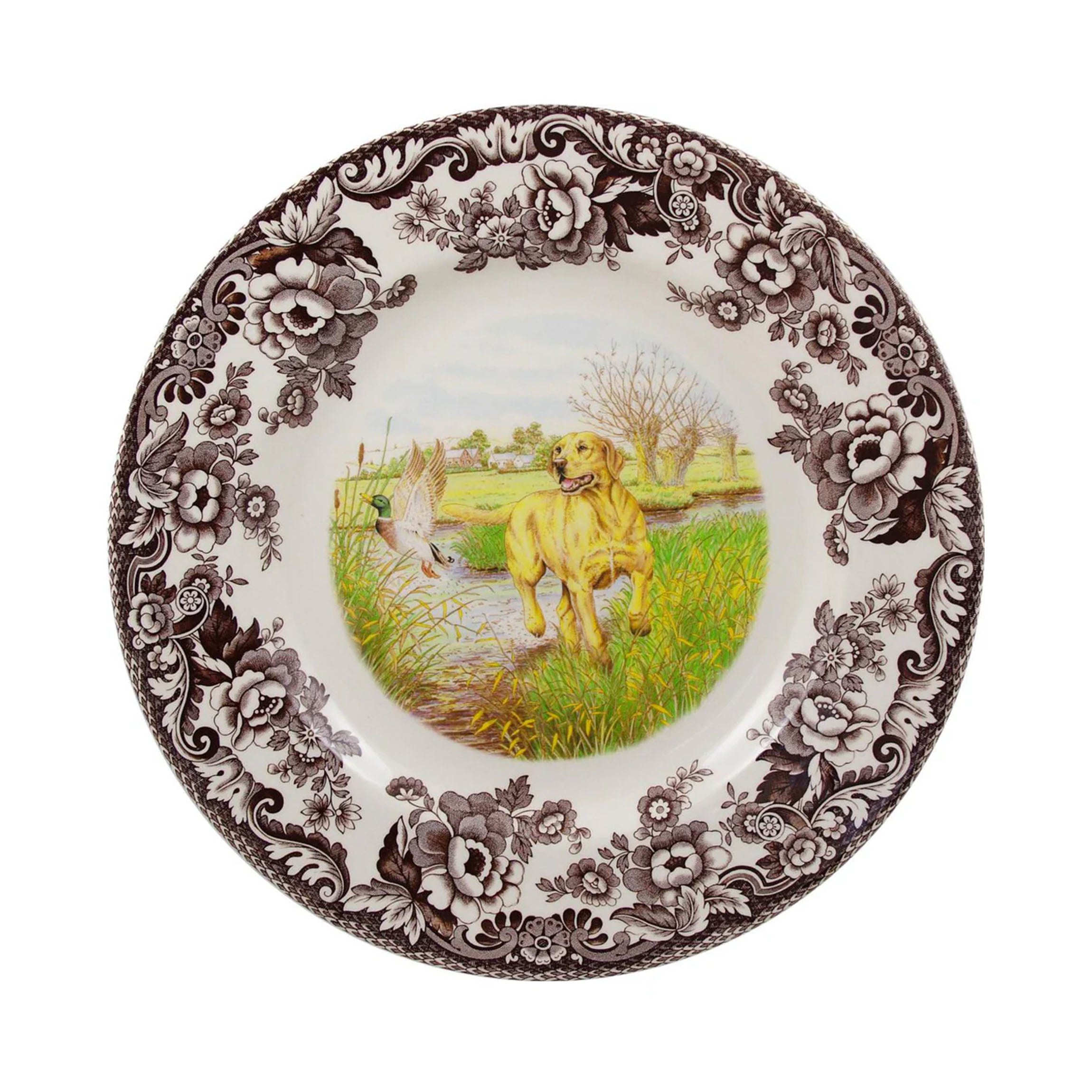Woodland Dogs Dinner Plate with Yellow Labrador Retriever