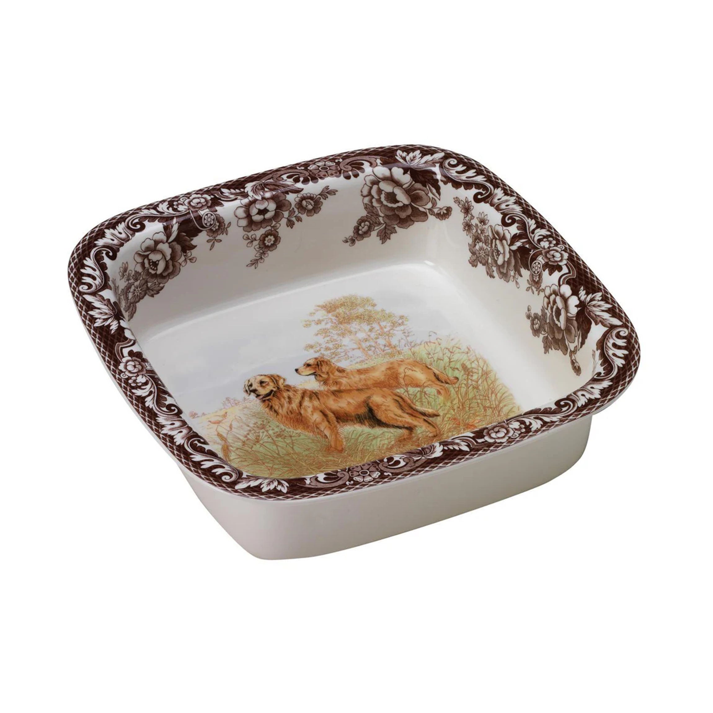 Woodland Dogs Square Rim Dish with Golden Retriever