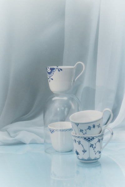 Blue Fluted Plain High Handle Mug 11 Oz