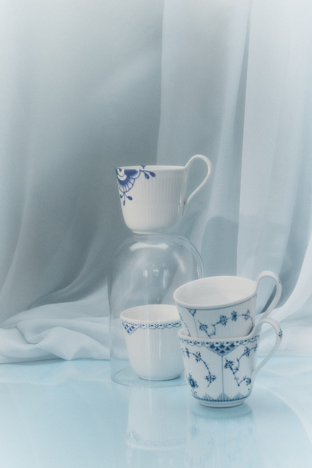 Blue Fluted Half Lace Hi Handle Mug 11Oz