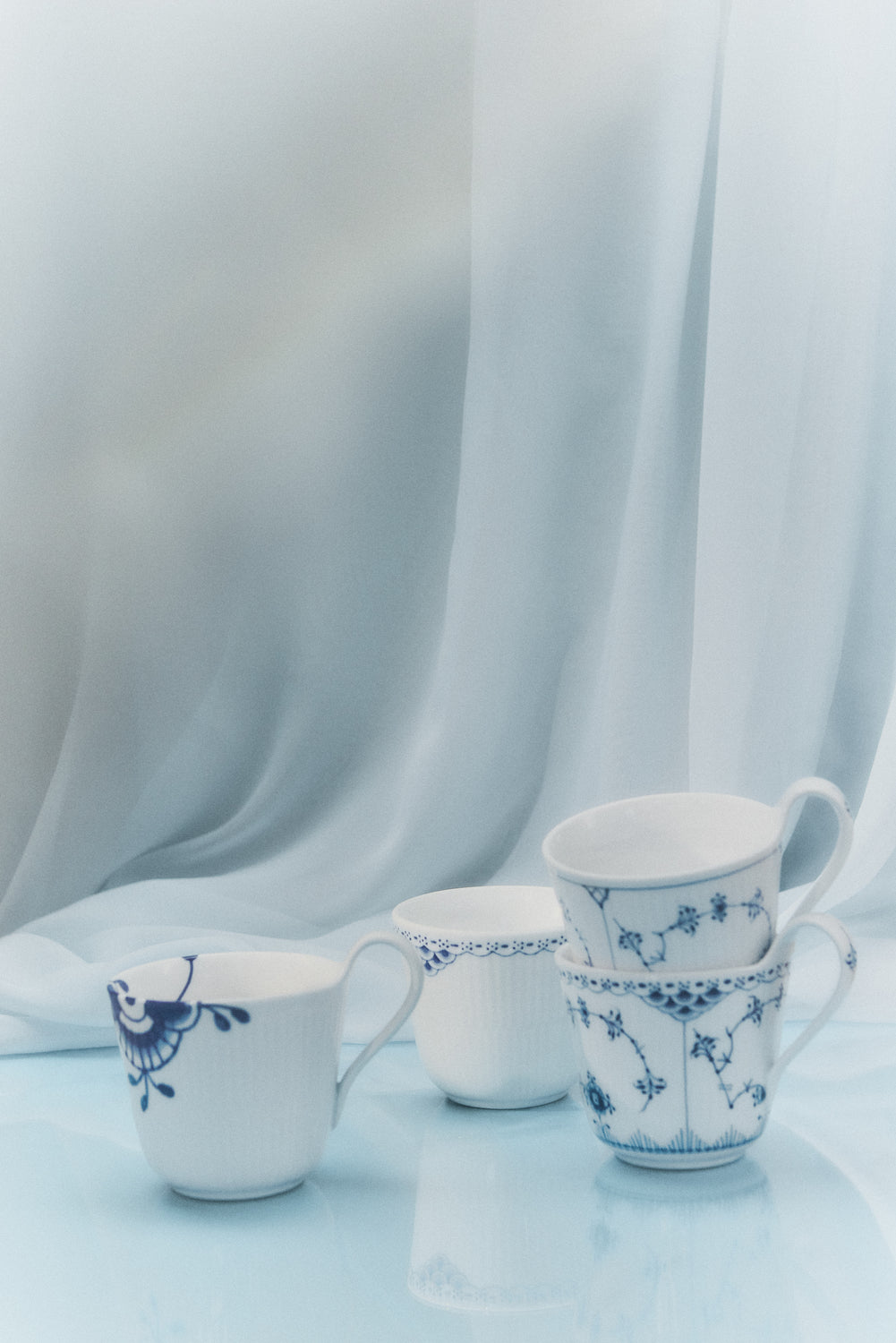 Blue Fluted Half Lace Hi Handle Mug 11Oz