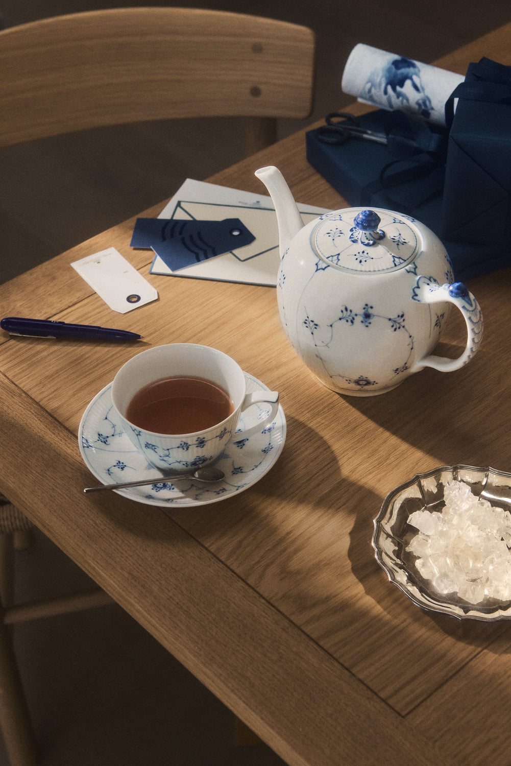 Blue Fluted Plain Tea Cup & Saucer 9.25Oz