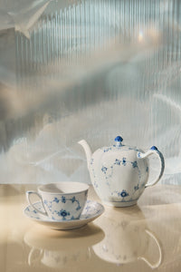 Blue Fluted Plain Tea Cup & Saucer 9.25Oz