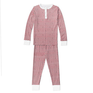 Christmas Heart Stripe Two Piece Henley Kids Pajamas