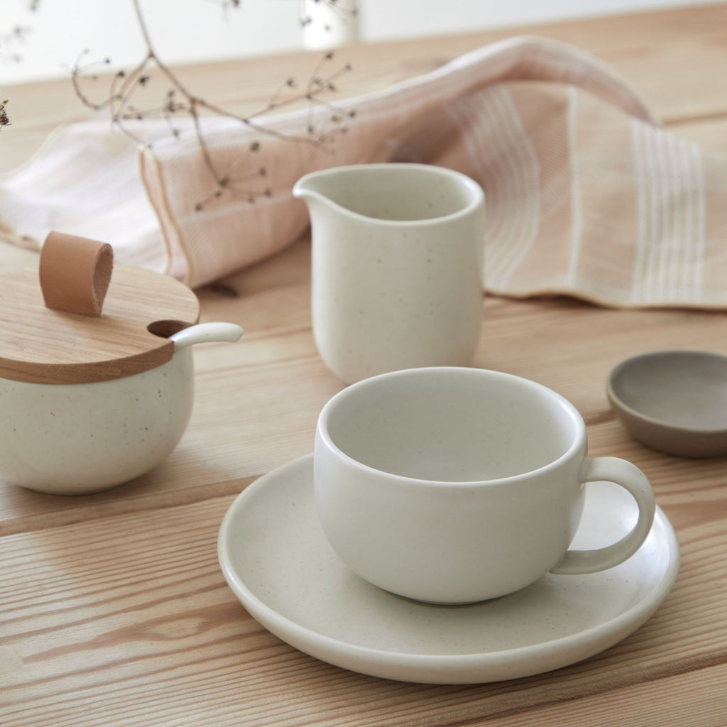 Pacifica Collection Teacups & Saucers in Oyster Grey, Set of 6