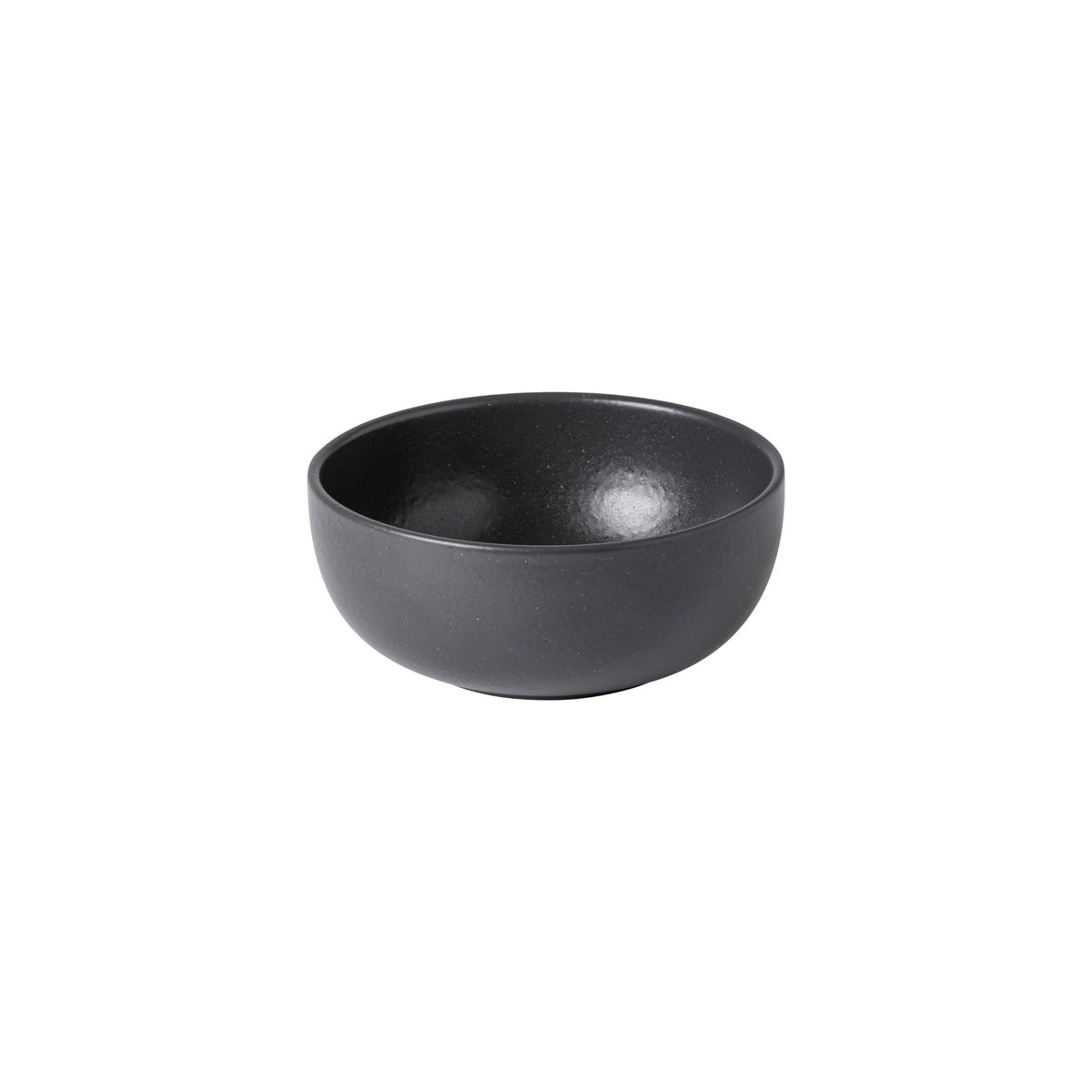 Front three-quarter view of Pacifica cereal bowl in seed grey showing matte speckled glaze on white background