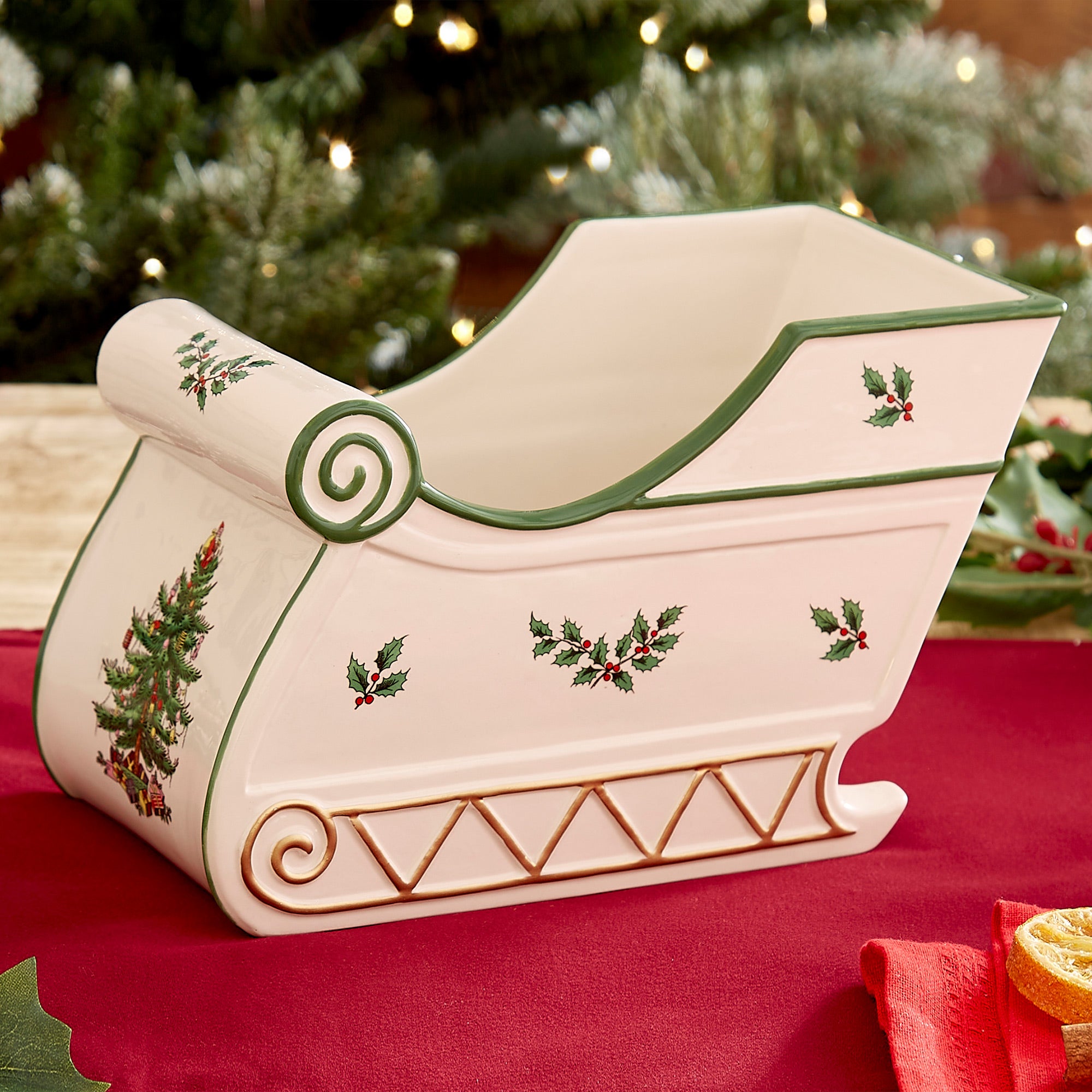 Christmas Tree 7.5" Figural Sleigh Centerpiece