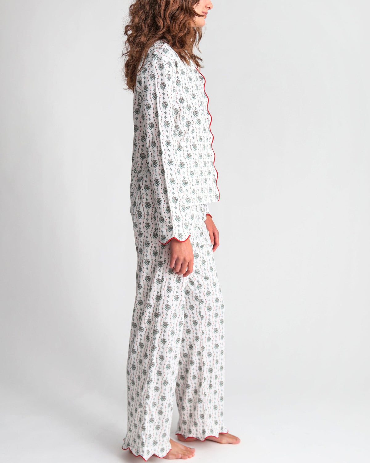 Holly Women’s Button Front Long Scallop Pajama Set, Set of 2