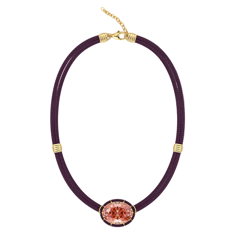 Morganite Silk Cord Pendant, Plum Cord