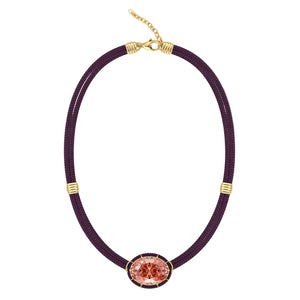 Morganite Silk Cord Pendant, Plum Cord